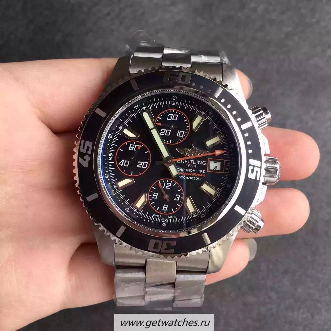Perfect Replica Breitling S*perocean Chrono A1334102/BA85/134A Noob Factory SS Black & Orange Dial 7750