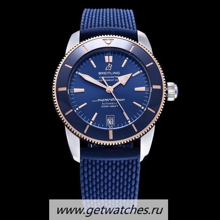 NEW Replica Breitling S*perocean Heritage II 42mm GF SS & Rose Gold Blue Dial Blue Rubber Strap 2824 V2