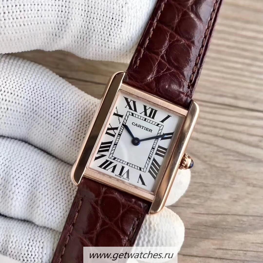 Fake Ca*t1er Tank Solo Ladies 35mm W5200025 TKF Rose Gold Silver Dial Ronda Quartz