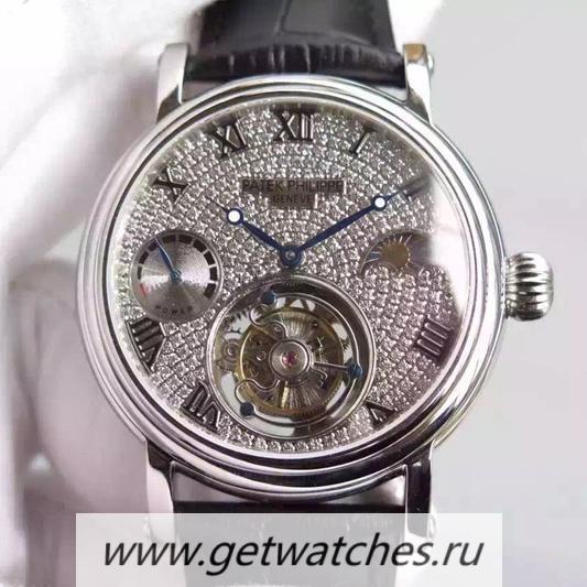 Shop Pat*k Phi1i*pe Tourbillon Moonphase Power Reserve SS D1am0nds Dial Tourbillon
