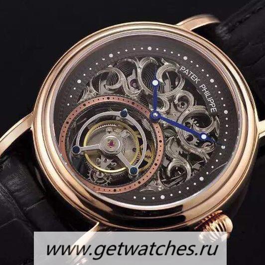 NEW Replica Pat*k Phi1i*pe Tourbillon Rose Gold Skeleton & Black Dial Tourbillon