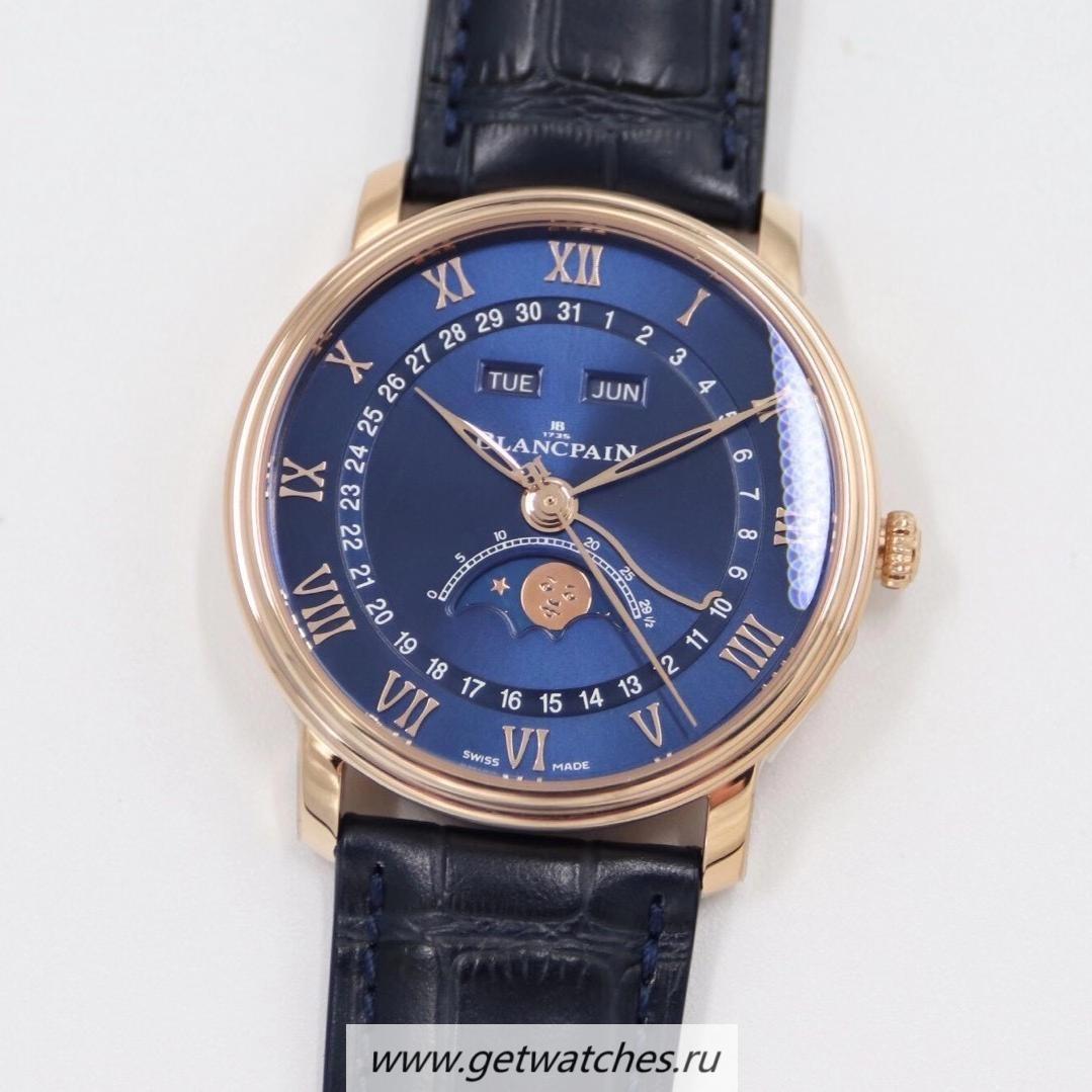 Shop Blancpain Villeret 6654 OMF V3 Rose Gold Blue Dial 6654